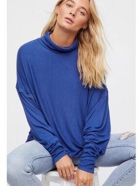 Free People Alameda Dolman Sleeve Turtleneck Blue Size Large